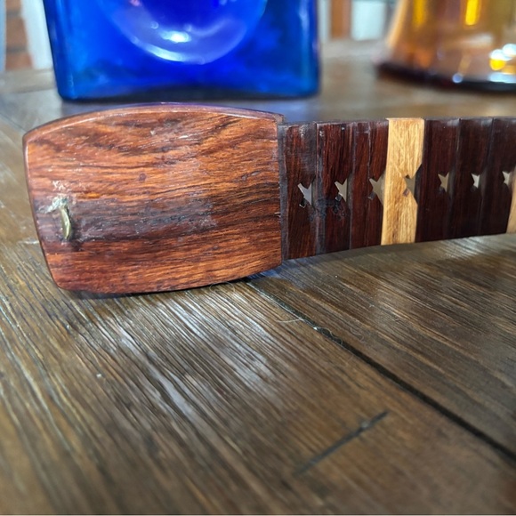 Vintage 70’s Geometric Boho Wooden Inlay Link Statement Belt Western Hippie - Picture 4 of 6